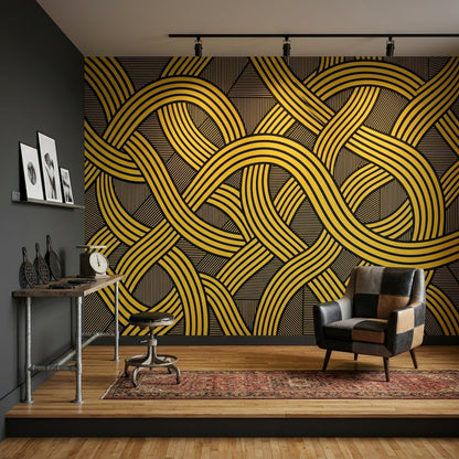 Abstract Geometric Wallpaper Interlocking Loops Striped Ribbons Removable Wall Decor