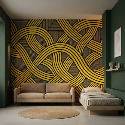 Abstract Geometric Wallpaper Interlocking Loops Striped Ribbons Removable Wall Decor