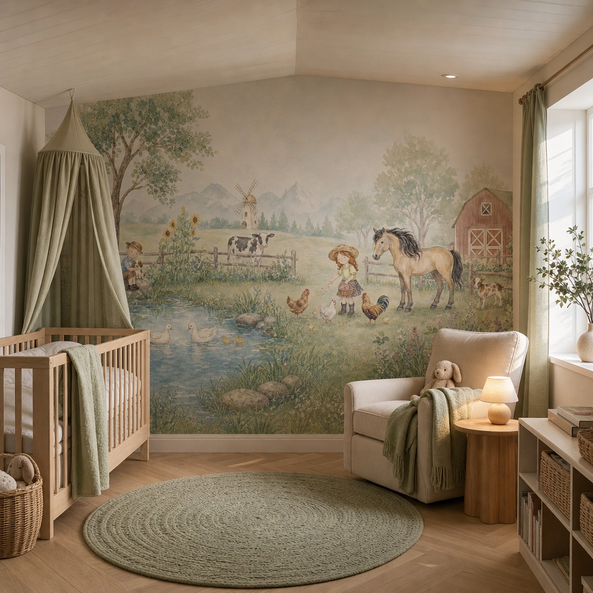 Pastoral Farm Wallpaper Watercolor Barn Wall Mural