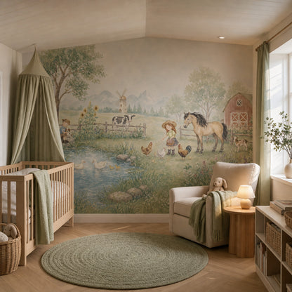Pastoral Farm Wallpaper Watercolor Barn Wall Mural
