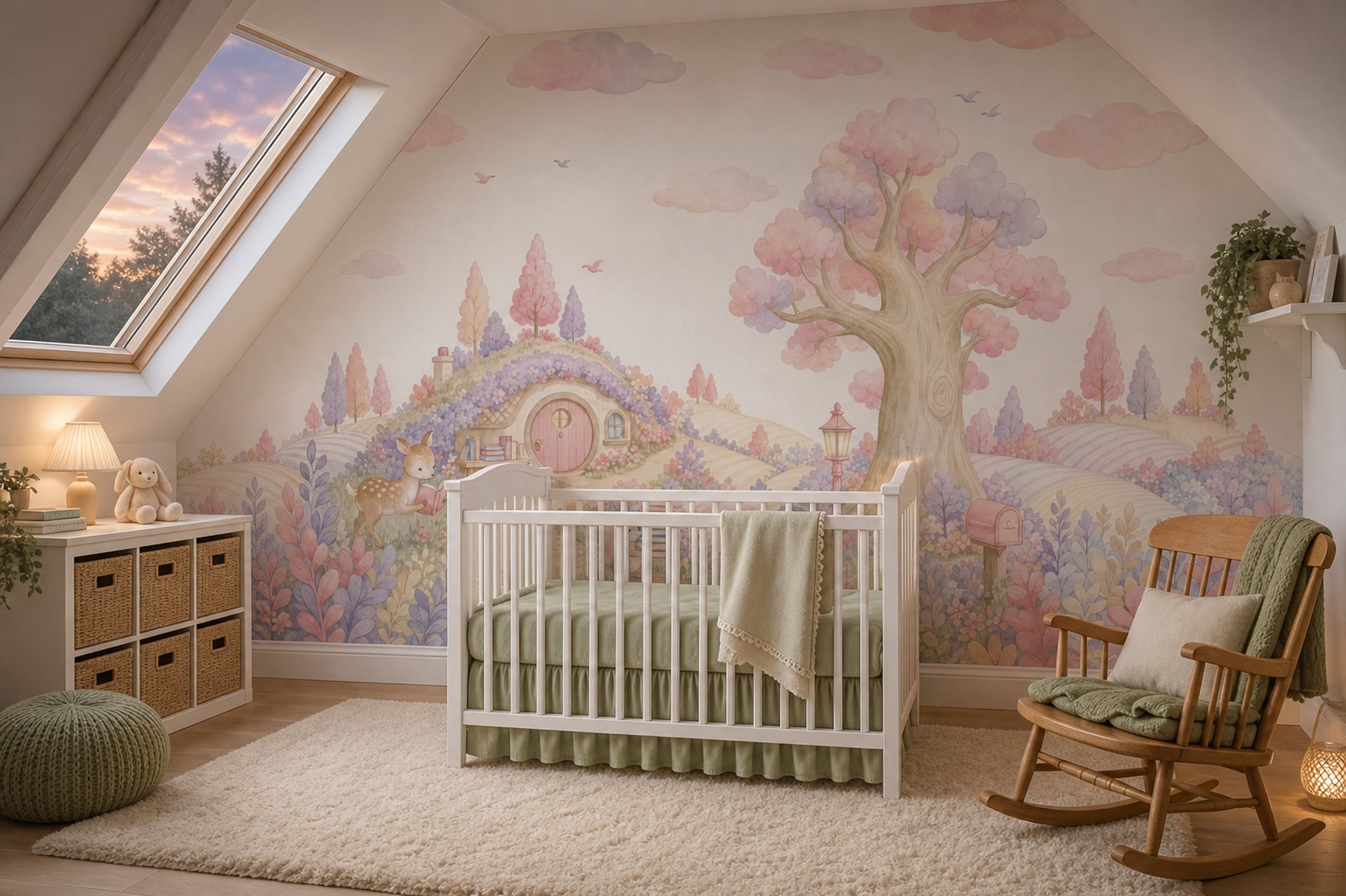 Storybook Landscape Wallpaper Pastel Cute Woodland Animals Removable Wall Decor