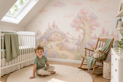 Storybook Landscape Wallpaper Pastel Cute Woodland Animals Removable Wall Decor