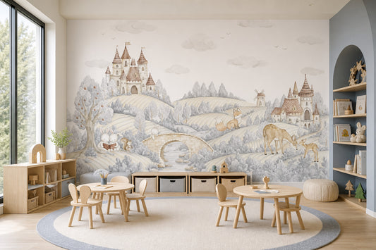 Storybook Wallpaper Watercolor Removable Castle Wall Decor