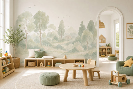 Misty Forest Wallpaper Watercolor Forest Woodland Removable Wall Decor