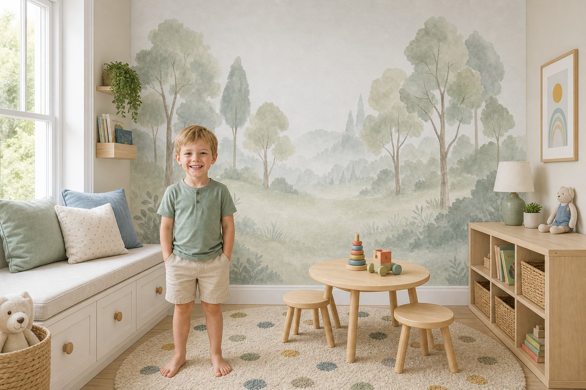 Misty Forest Wallpaper Forest Sage Green Removable Wall Decor
