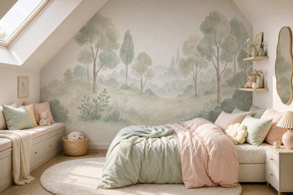 Misty Forest Wallpaper Forest Sage Green Removable Wall Decor