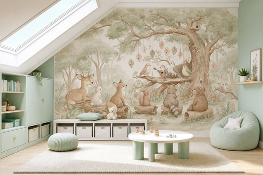 Woodland Wallpaper Watercolor Forest Animals Removable Wall Decor