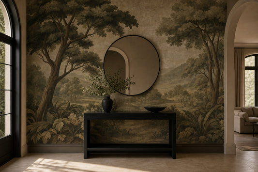 Vintage Landscape Wallpaper Woodland Trees Sepia Brown Removable Wall Decor