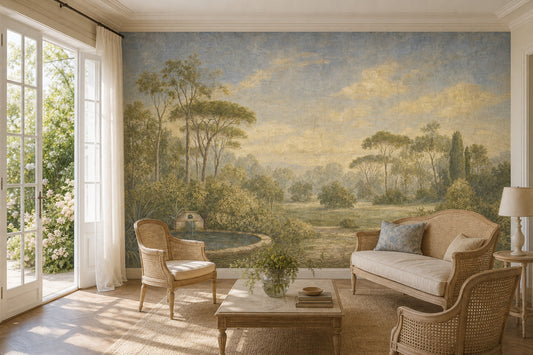 Cloudy Sky Wallpaper Pastoral Landscape Removable Vintage Wall Decor