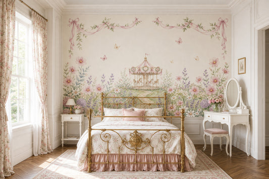 Vintage Carousel Wallpaper Pastel Watercolor Removable Nursery Mural Wall Decor