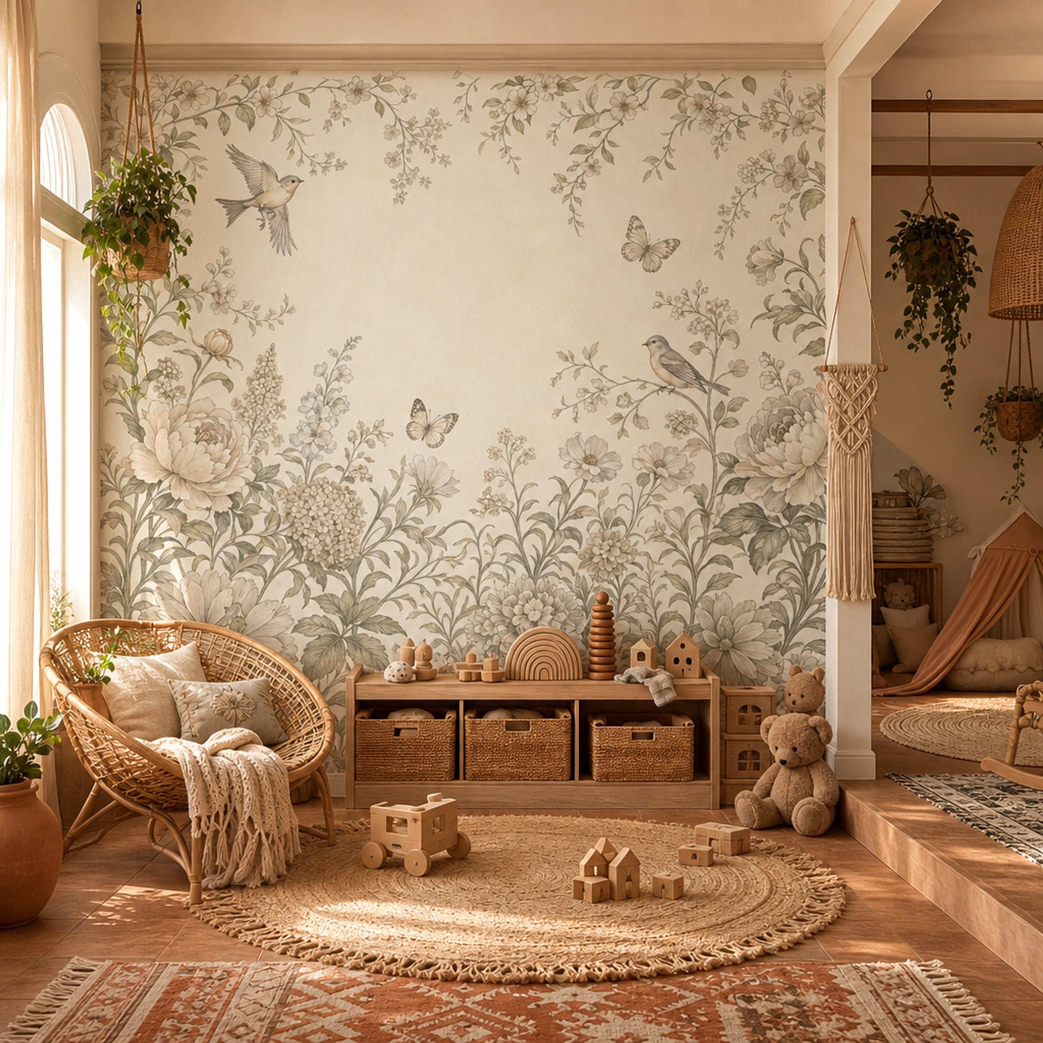Vintage Botanical Wallpaper Floral Border Birds Wall Mural