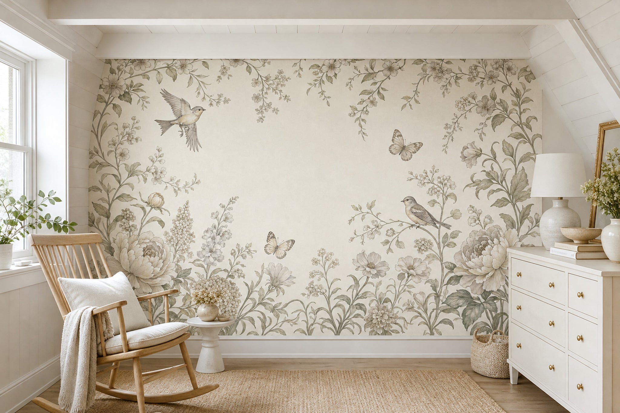 Vintage Botanical Wallpaper Floral Border Birds Wall Mural