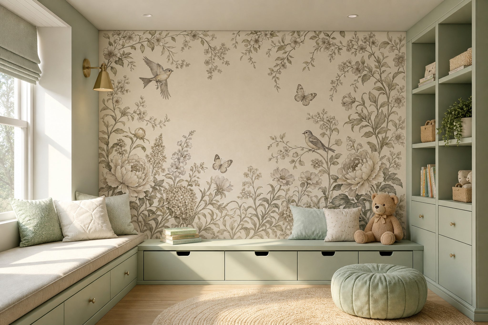 Vintage Botanical Wallpaper Floral Border Birds Wall Mural