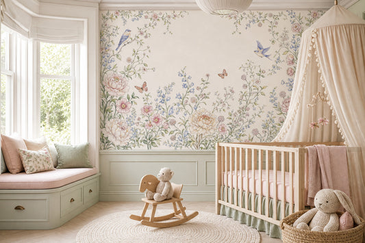 Floral Border Wallpaper Watercolor Botanical Removable Vintage Garden Wall Decor
