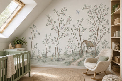 Muted Green Wallpaper Pastel Meadow Removable Watercolor Wall Decor