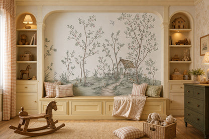 Muted Green Wallpaper Pastel Meadow Removable Watercolor Wall Decor
