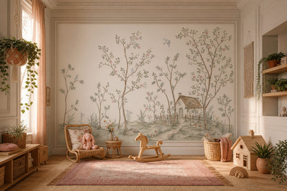 Muted Green Wallpaper Pastel Meadow Removable Watercolor Wall Decor