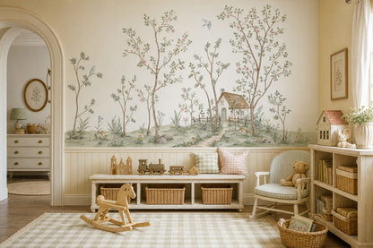 Muted Green Wallpaper Pastel Meadow Removable Watercolor Wall Decor