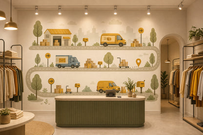 Delivery Trucks Wallpaper Warehouse Packages Removable Wall Decor