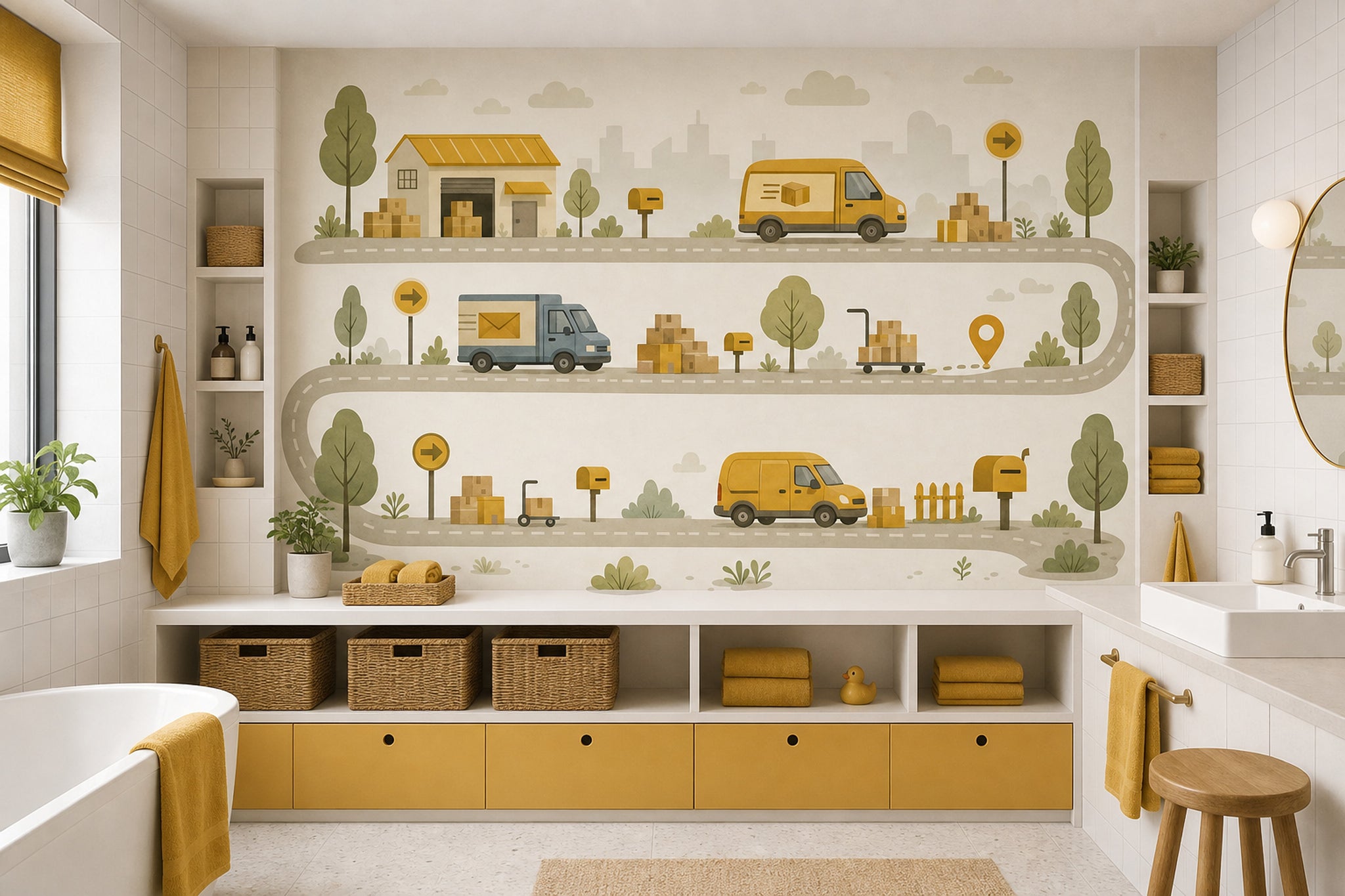 Delivery Trucks Wallpaper Warehouse Packages Removable Wall Decor
