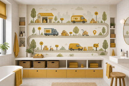Delivery Trucks Wallpaper Warehouse Packages Removable Wall Decor
