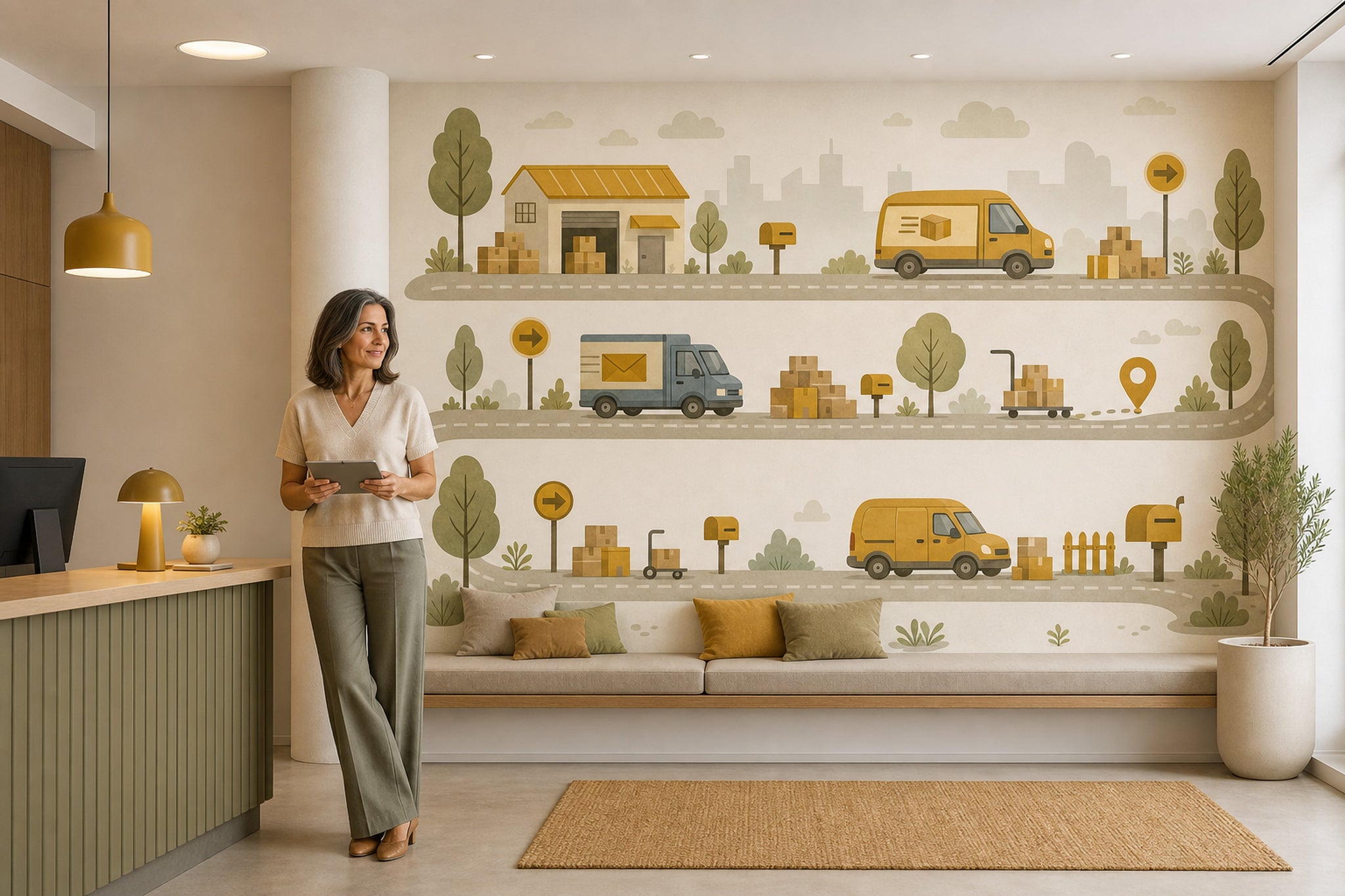 Delivery Trucks Wallpaper Warehouse Packages Removable Wall Decor