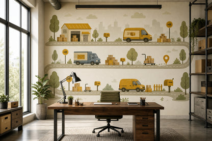 Delivery Trucks Wallpaper Warehouse Packages Removable Wall Decor