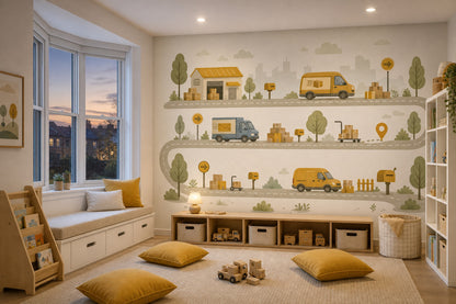 Delivery Trucks Wallpaper Warehouse Packages Removable Wall Decor