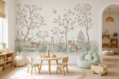 Woodland Wallpaper Watercolor Storybook Wall Mural