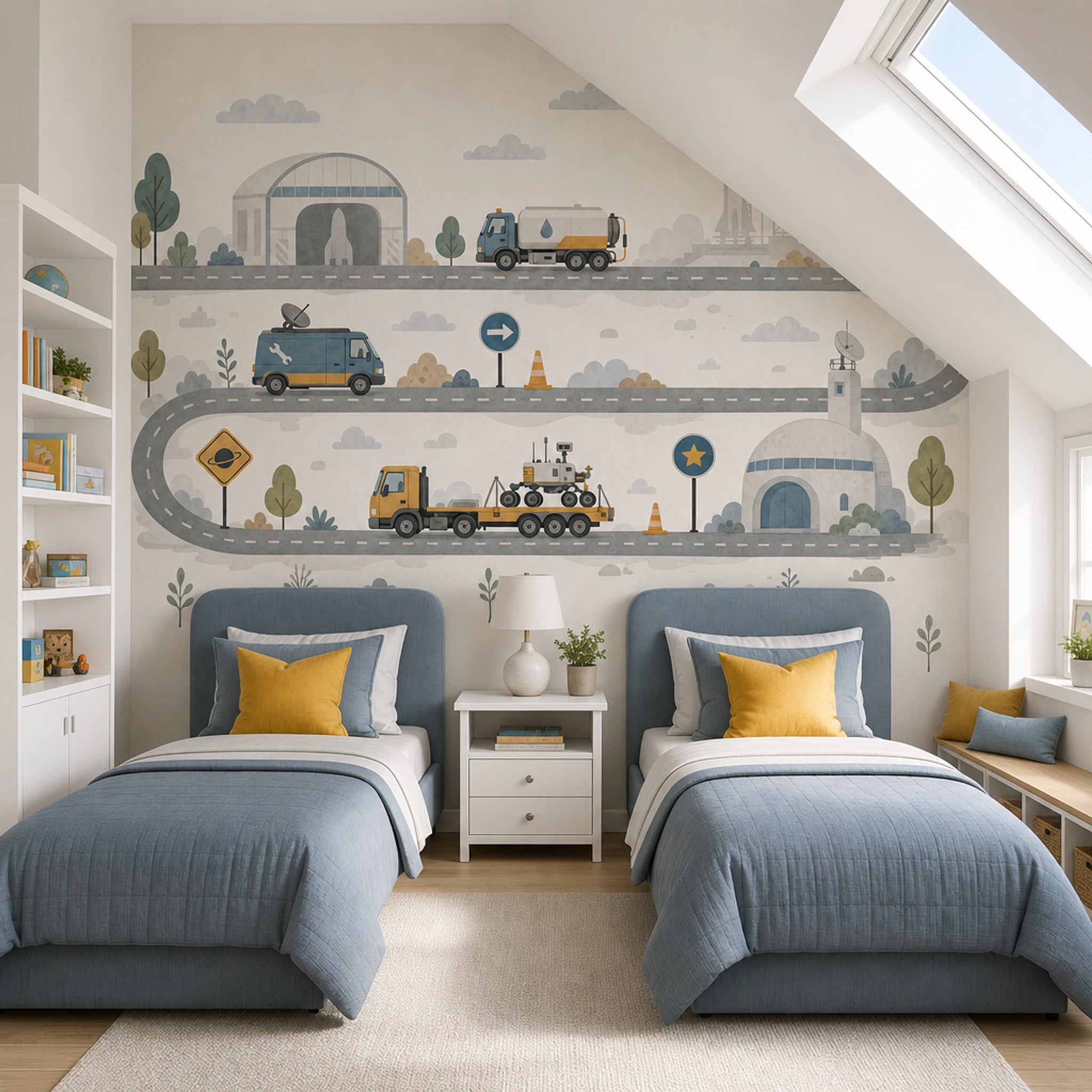 Space Theme Wallpaper Roadway Landscape Vehicles Removable Wall Decor