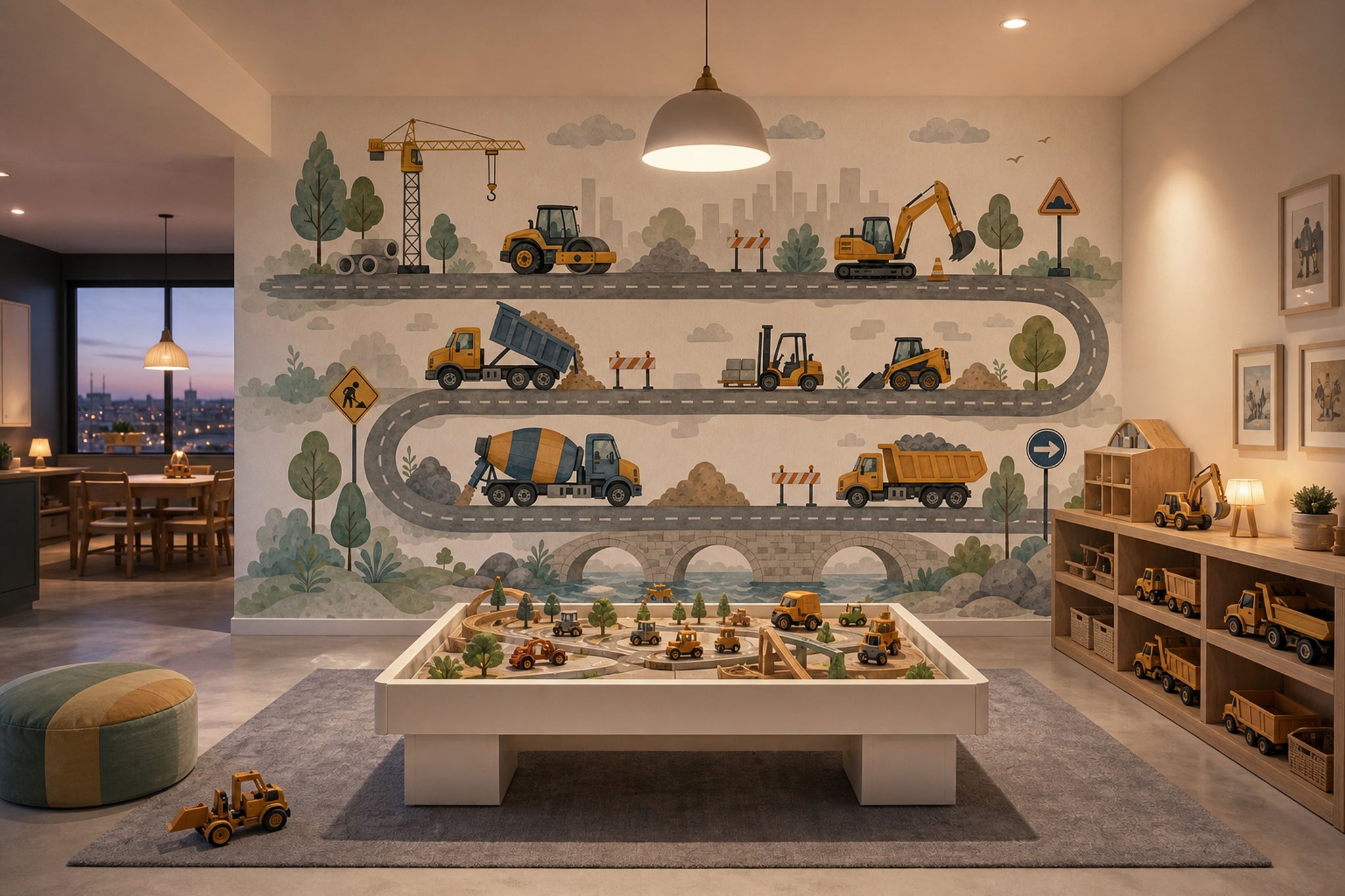 Construction Vehicles Wallpaper Roadwork Winding Road Wall Mural