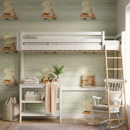 Cute Duck Wallpaper Scooter Removable Kids Illustration Wall Double Roll
