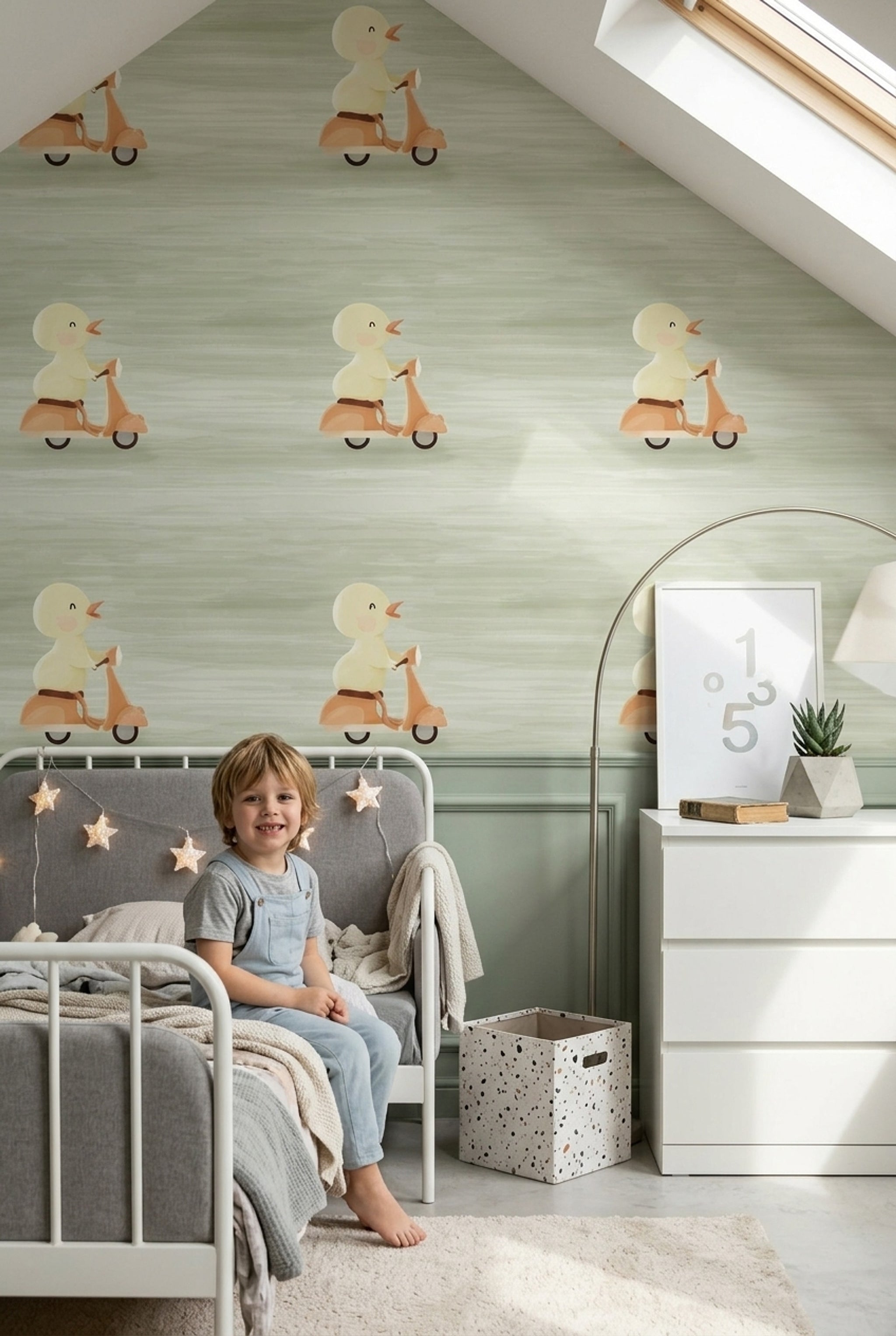 Cute Duck Wallpaper Scooter Removable Kids Illustration Wall Double Roll