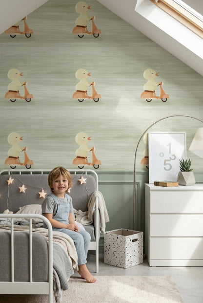 Cute Duck Wallpaper Scooter Removable Kids Illustration Wall Double Roll