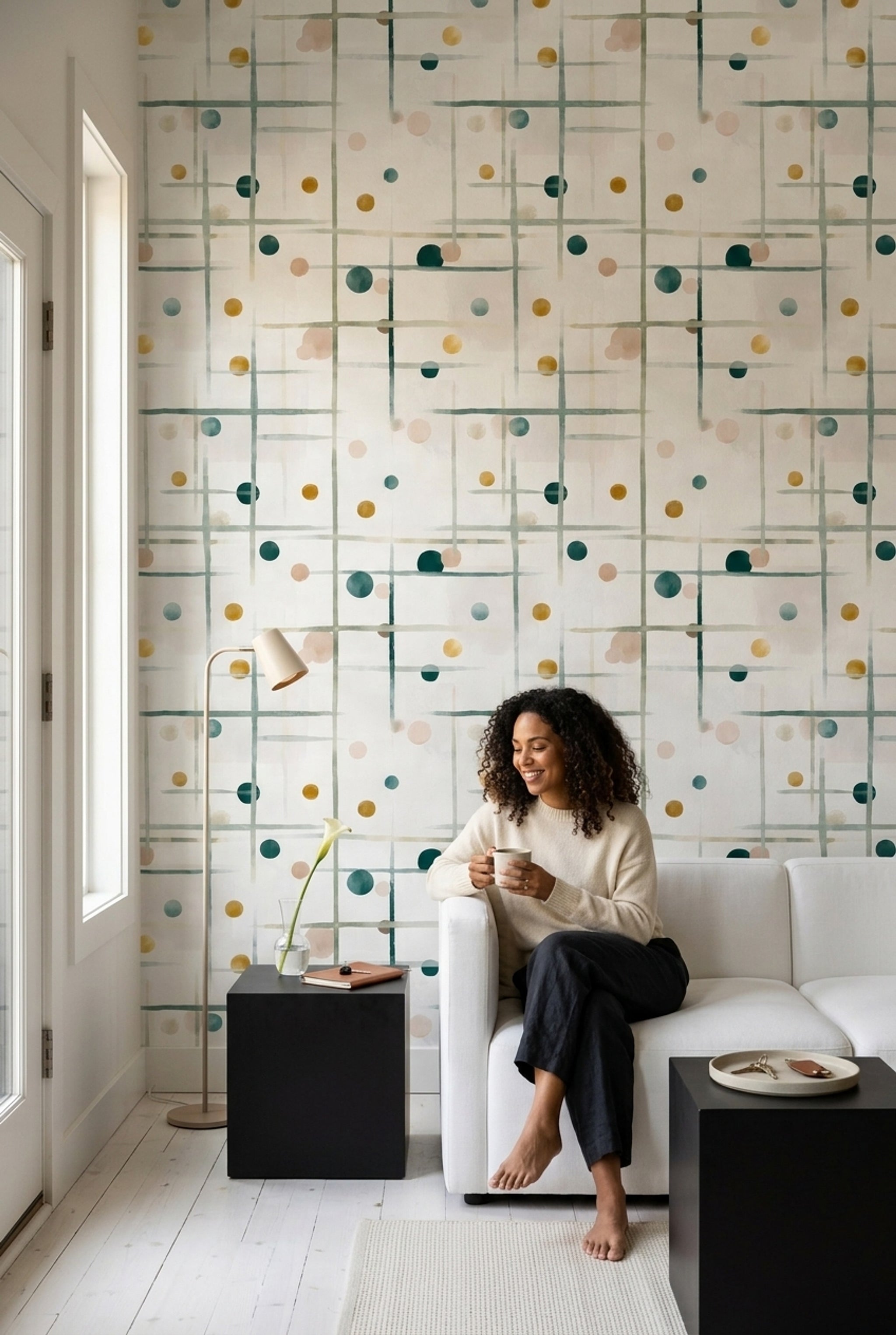 Paper Texture Wallpaper Watercolor Grid Removable Wall Decor