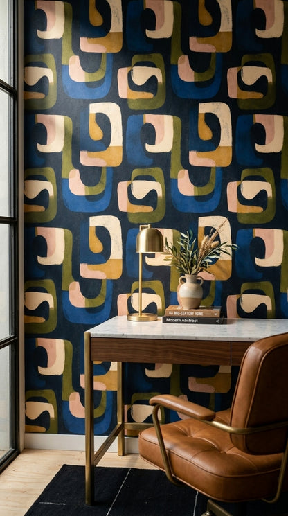 Mid Century Modern Wallpaper Retro Abstract Removable Wall Decor