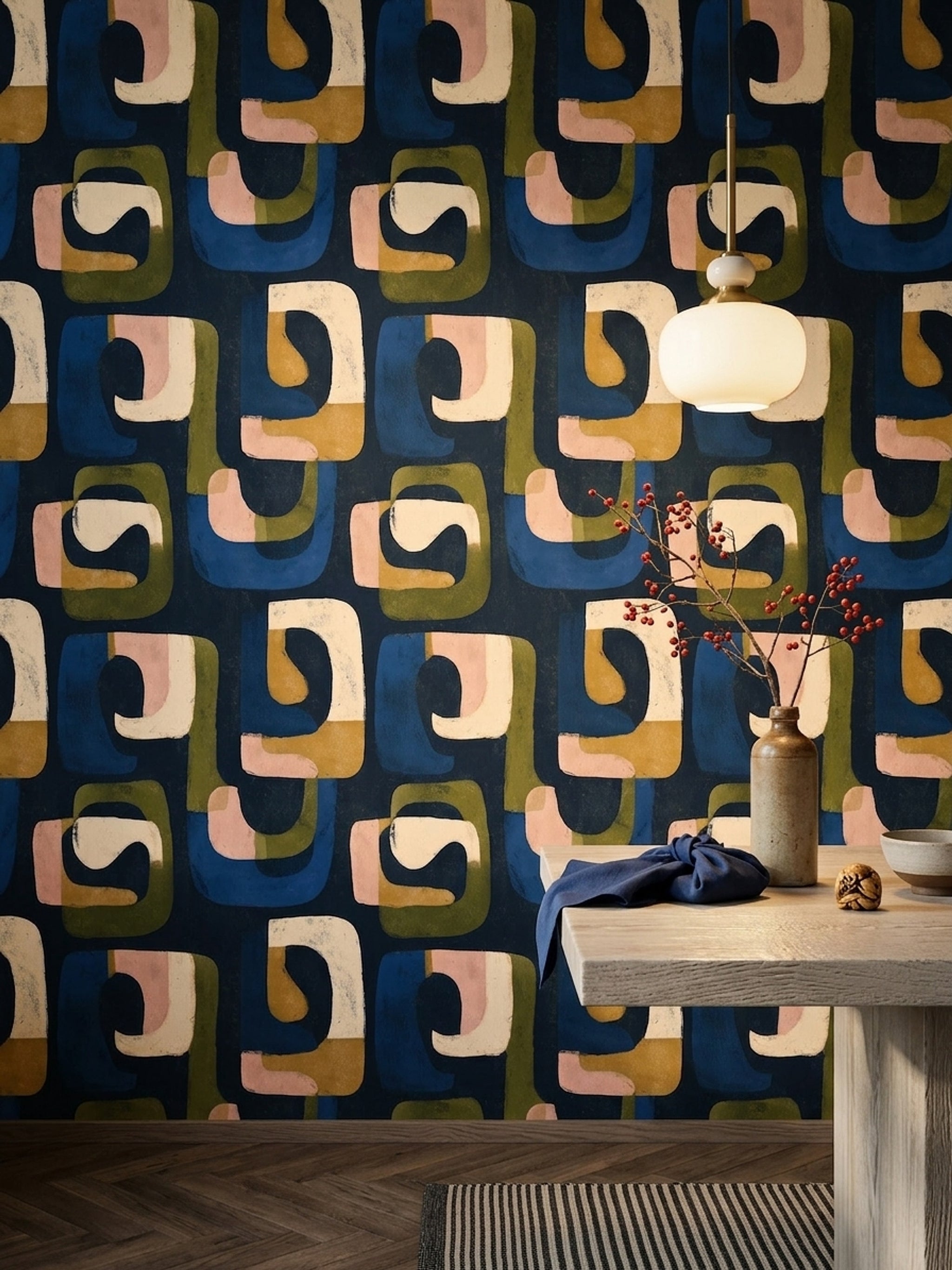 Mid Century Modern Wallpaper Retro Abstract Removable Wall Decor