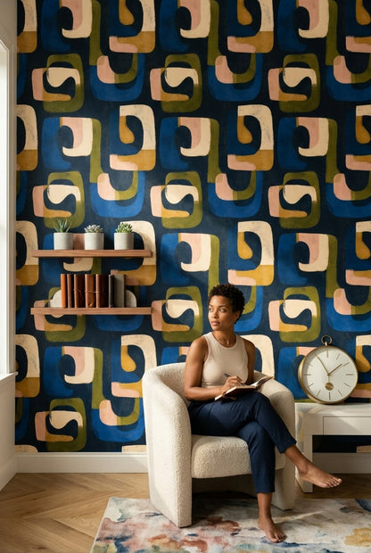 Mid Century Modern Wallpaper Retro Abstract Removable Wall Decor