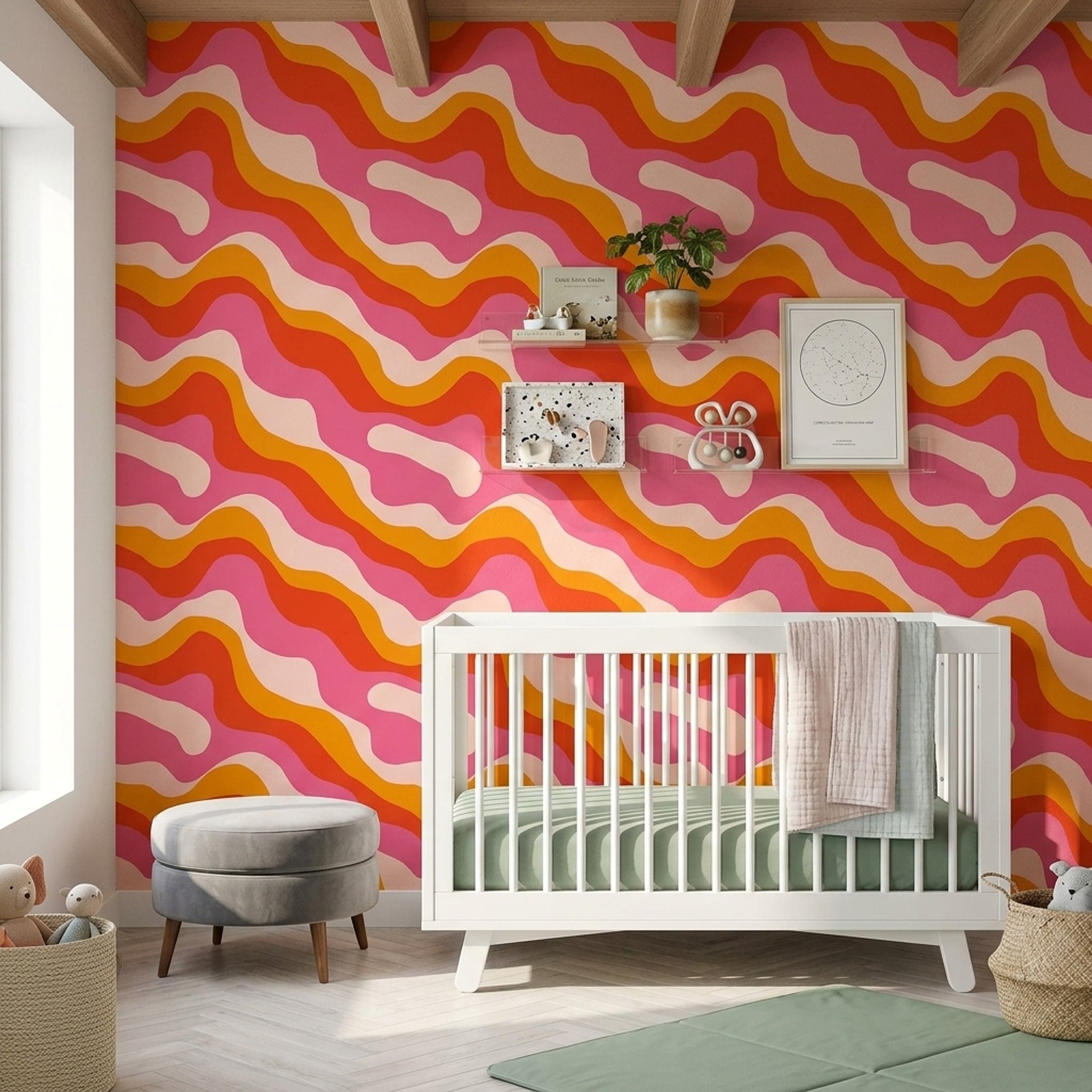 Mid Century Modern Wallpaper Retro Removable Color Block Wall Double Roll