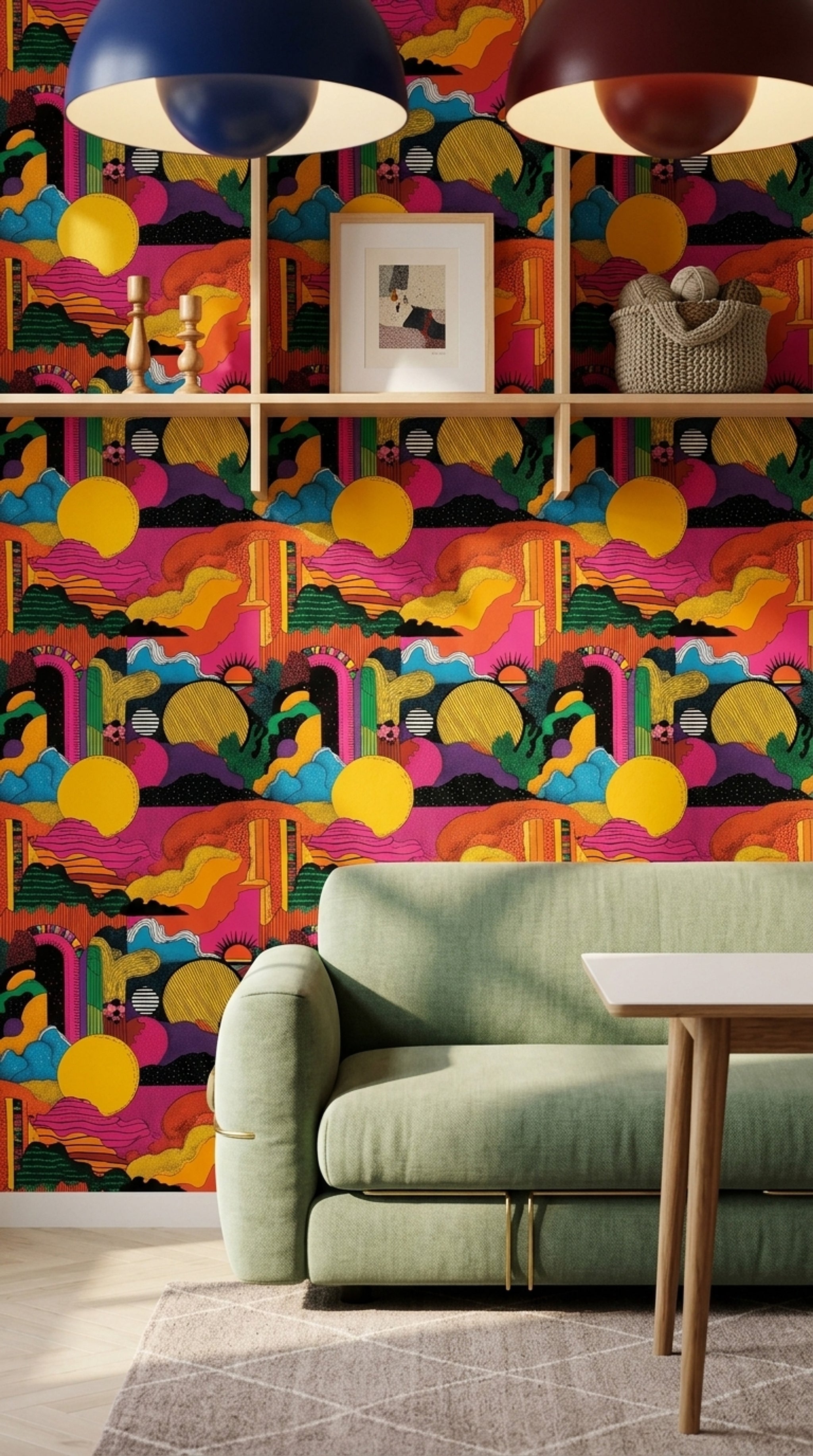 Abstract Landscape Wallpaper Yellow Sun Colorful Psychedelic Removable Wall Decor