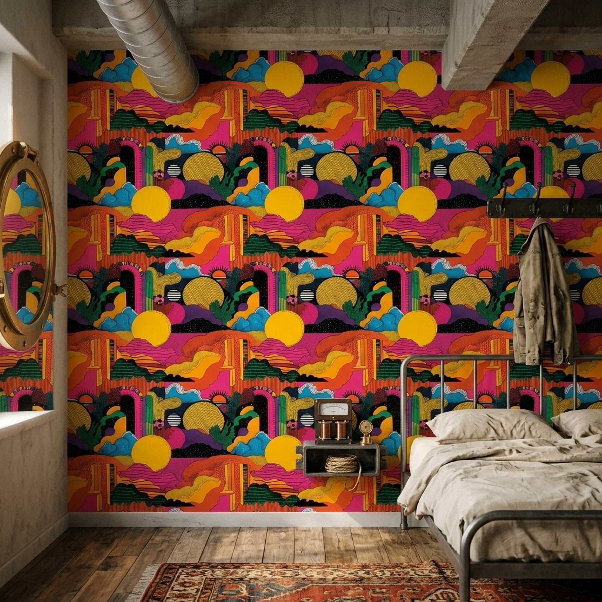 Abstract Landscape Wallpaper Yellow Sun Colorful Psychedelic Removable Wall Decor