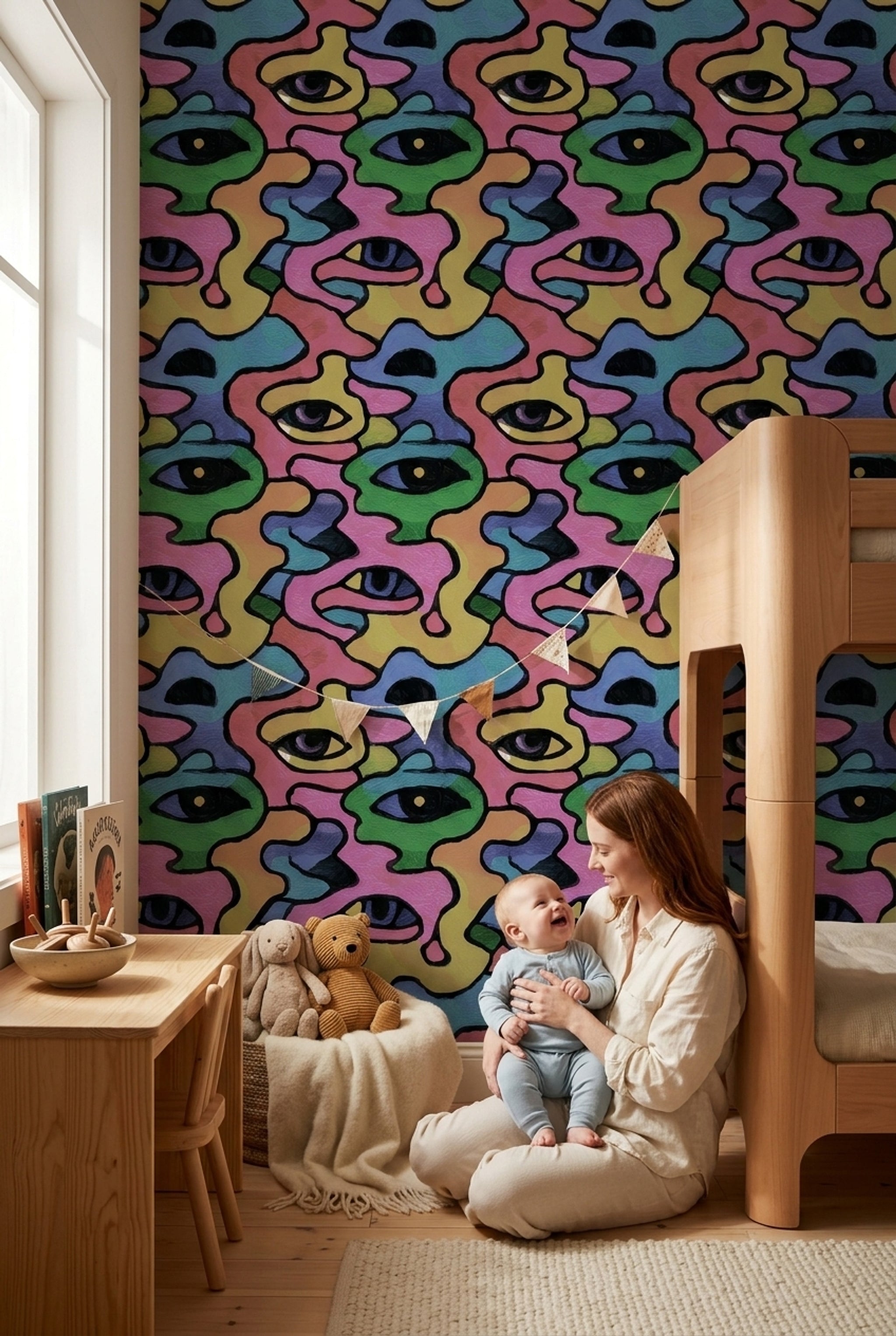 Stained Glass Wallpaper Mosaic Removable Eye Motif Wall Double Roll