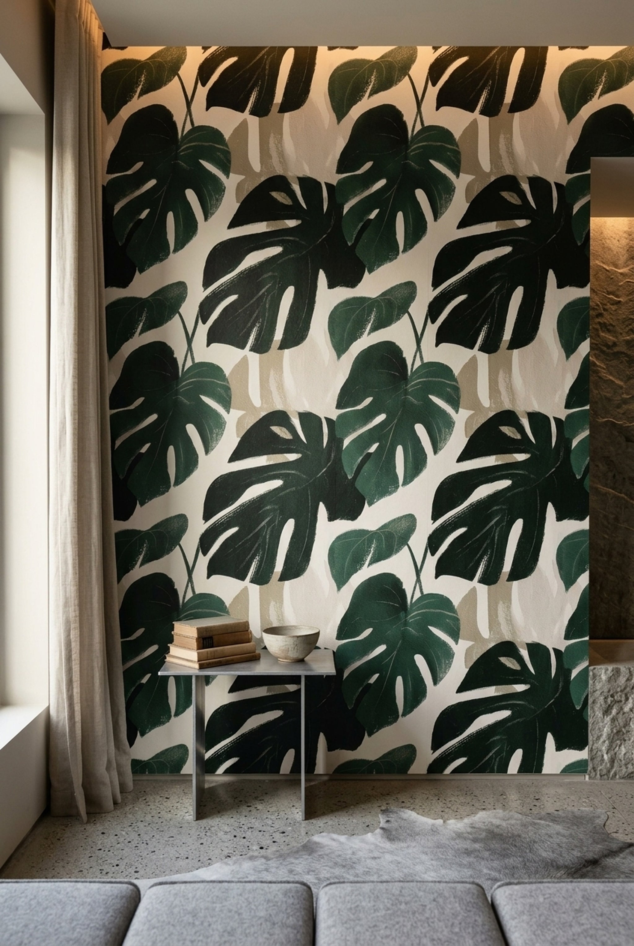 Bright Background Wallpaper Tropical Leaves Removable Botanical Wall Double Roll