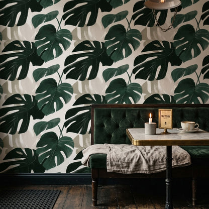 Bright Background Wallpaper Tropical Leaves Removable Botanical Wall Double Roll