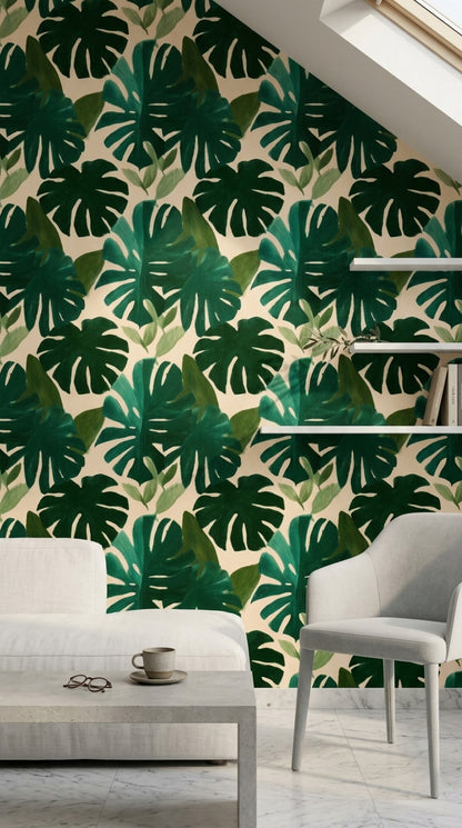 Tropical Leaves Wallpaper Monstera Botanical Removable Wall Decor