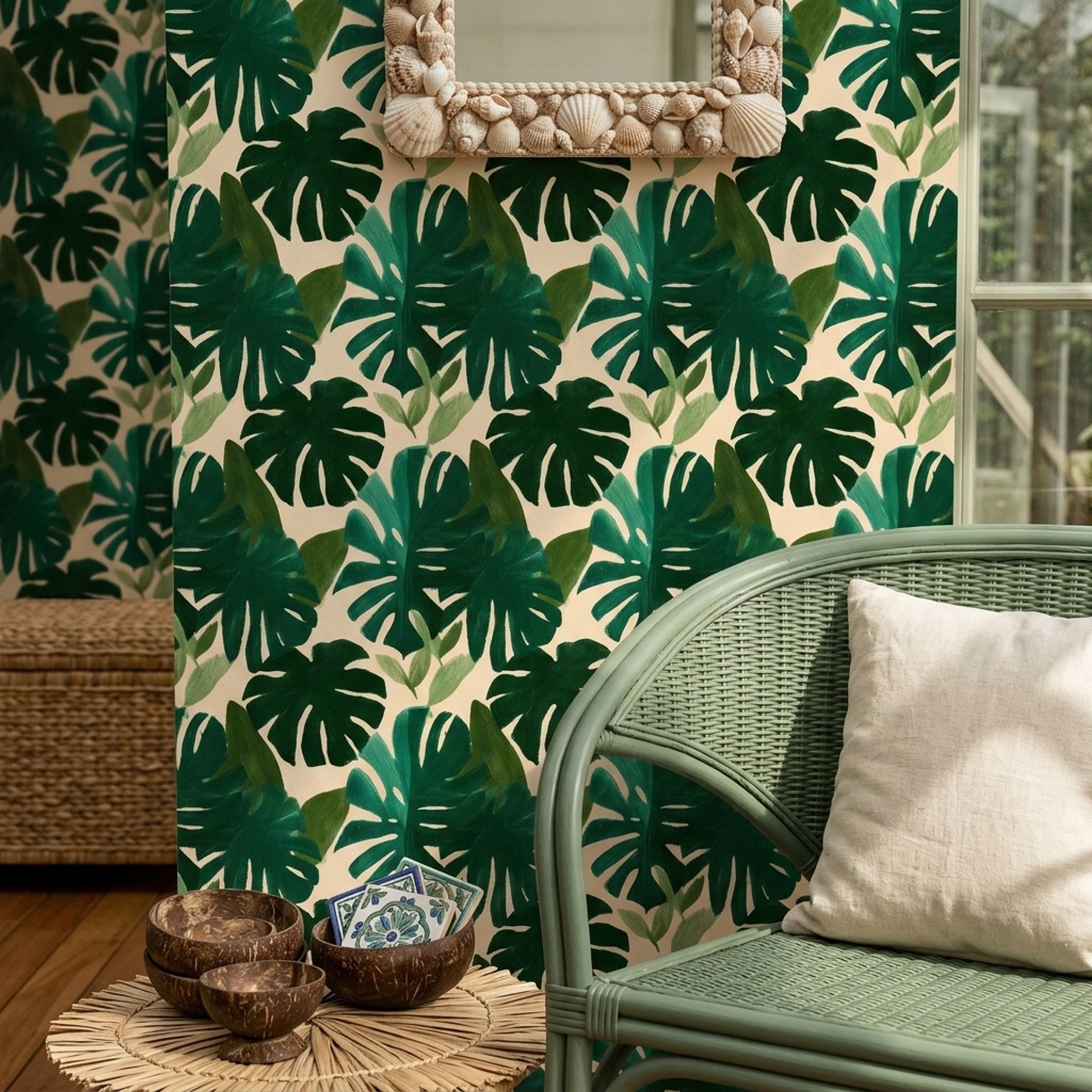 Tropical Leaves Wallpaper Monstera Botanical Removable Wall Decor