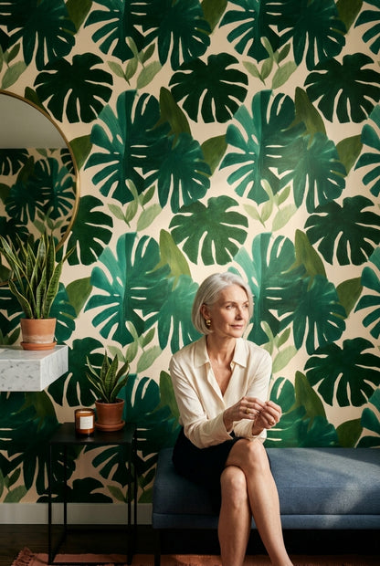 Tropical Leaves Wallpaper Monstera Botanical Removable Wall Decor