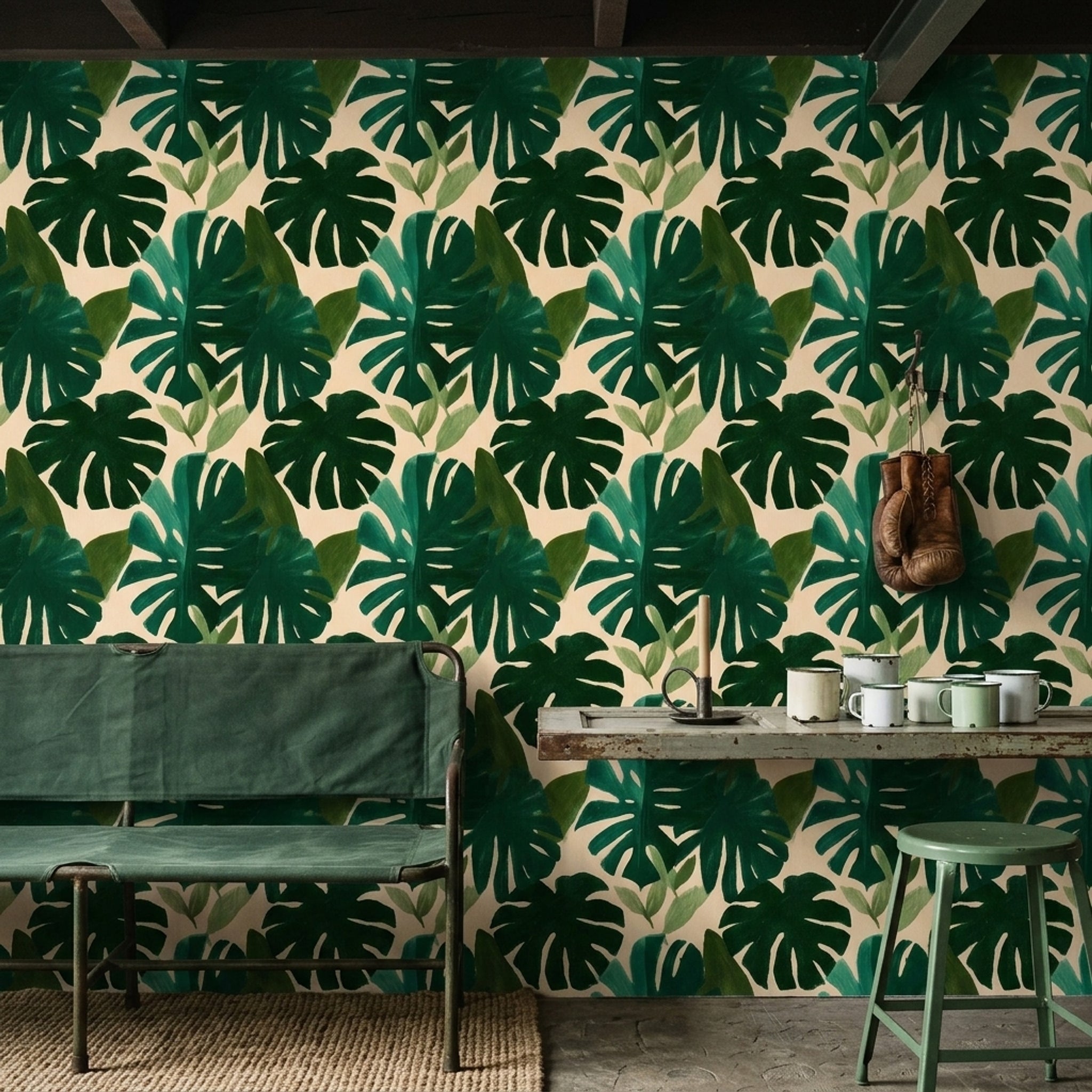 Tropical Leaves Wallpaper Monstera Botanical Removable Wall Decor