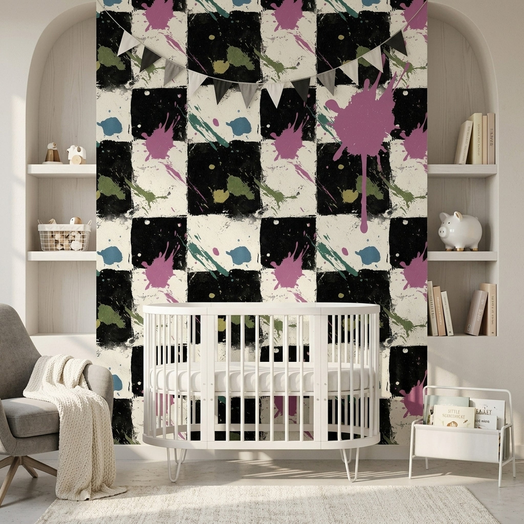Dark Abstract Wallpaper Paint Splatter Geometric Blocks Decorative Mural