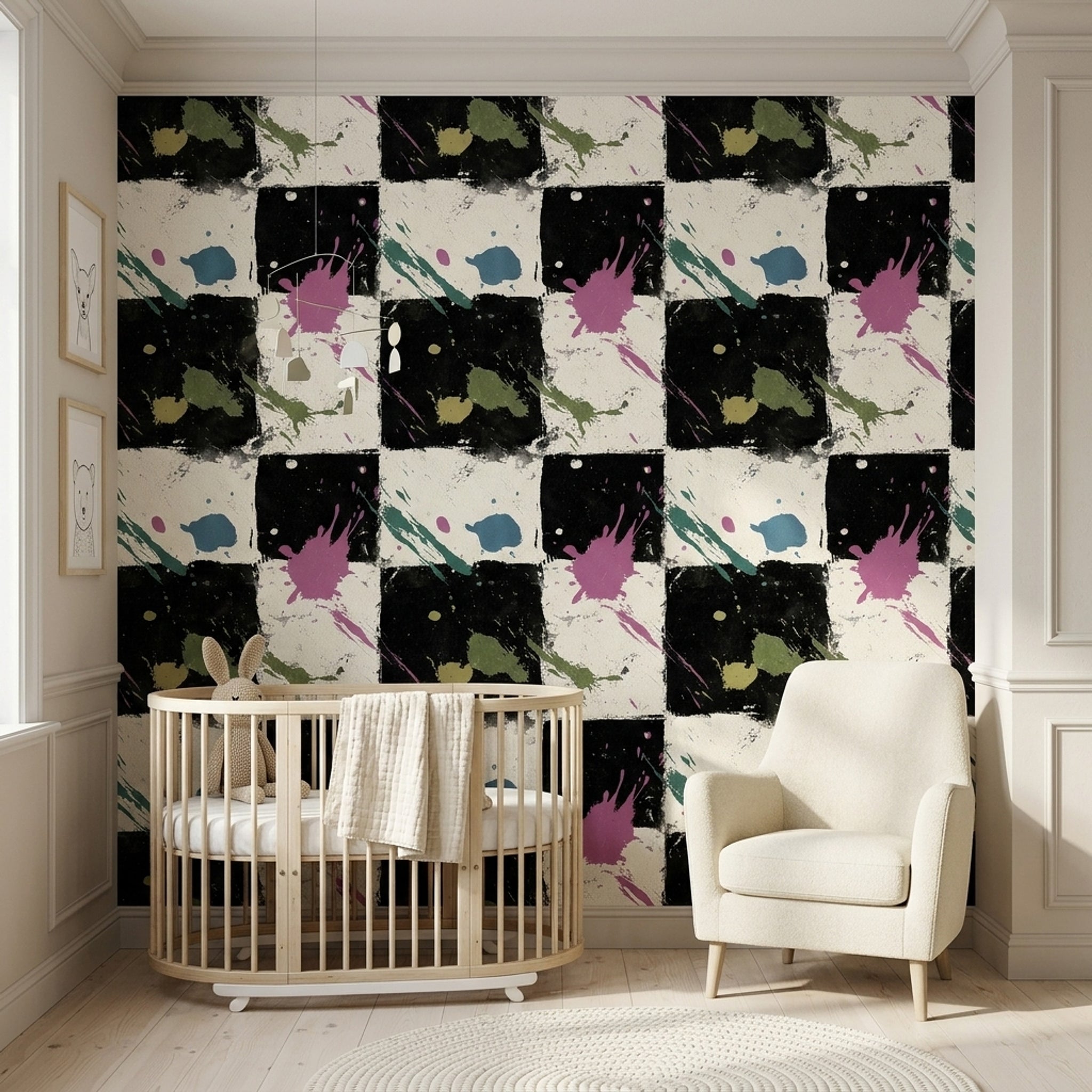 Dark Abstract Wallpaper Paint Splatter Geometric Blocks Decorative Mural